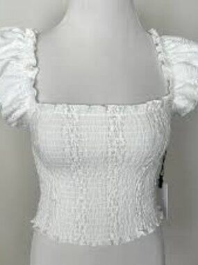 ASTR the label Wide-Neck Smocked Flutter Gauze January Top, Size XS.